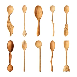 Wooden utensil collection 10 with 10 crafted tableware selections