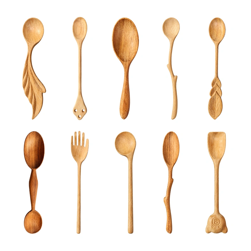 Wooden utensil collection 10 with 10 crafted tableware selections Wooden utensil collection 10 with 10 crafted tableware selections