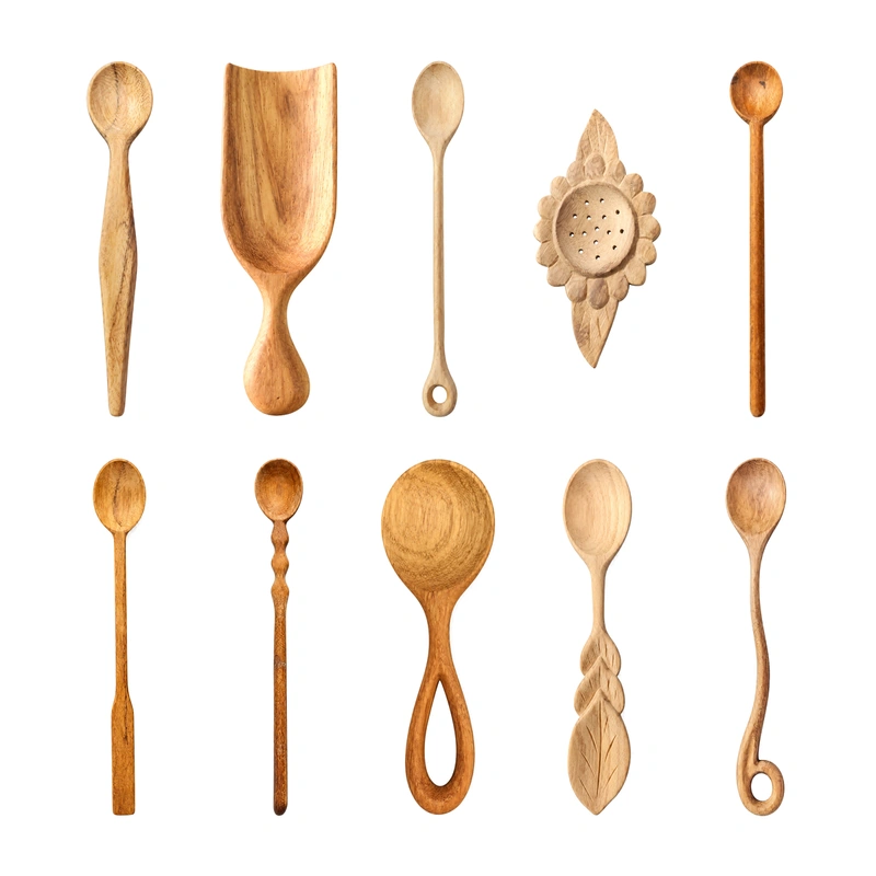 Wooden utensil collection 11 with 10 crafted tableware selections Wooden utensil collection 11 with 10 crafted tableware selections