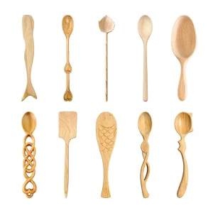 Wooden utensil collection 14 with 10 crafted tableware selections