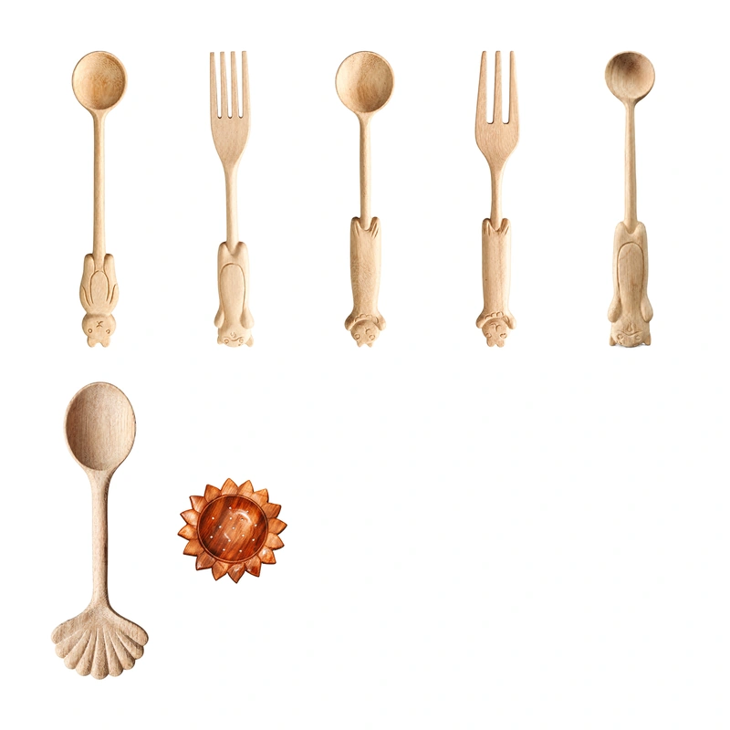Wooden utensil collection 18 with 7 crafted tableware selections Wooden utensil collection 18 with 7 crafted tableware selections