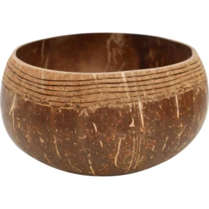 Stripe Carved Natural Coconut Bowl 2 Carved coconut bowl reference with a band of horizontal grooves