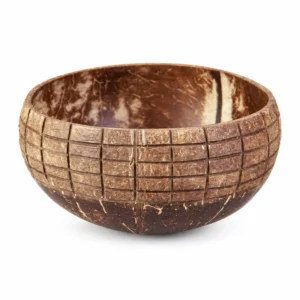 grid carved natural coconut bowl product view