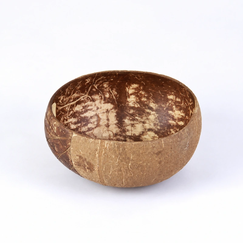 Two Tone Carved Natural Coconut Bowl 3 Natural shell interior and two-tone exterior panel