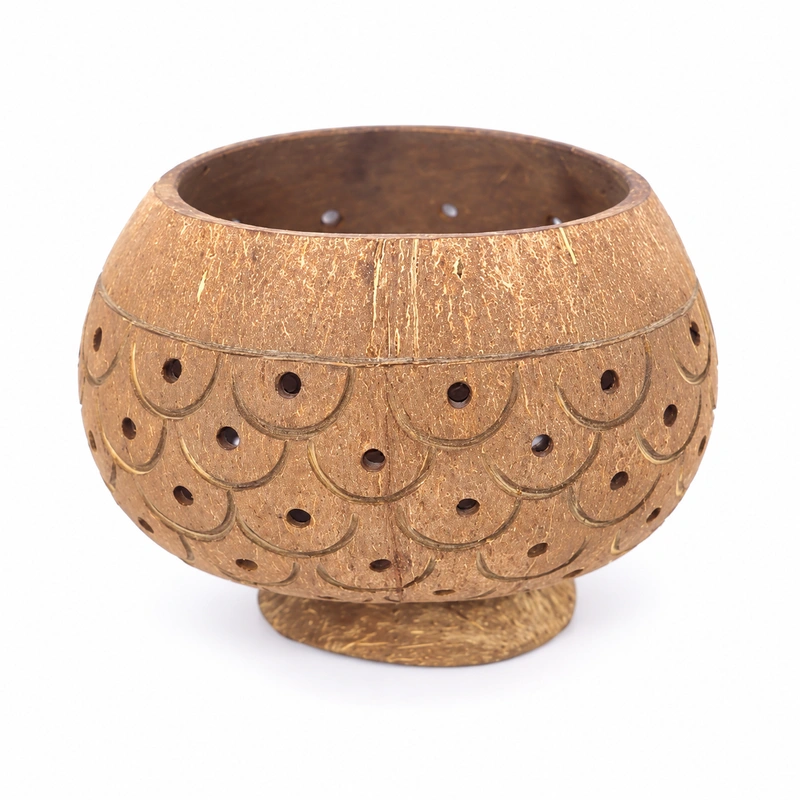 Scale Carved Footed Coconut Shell Bowl scale carved footed coconut shell bowl product view