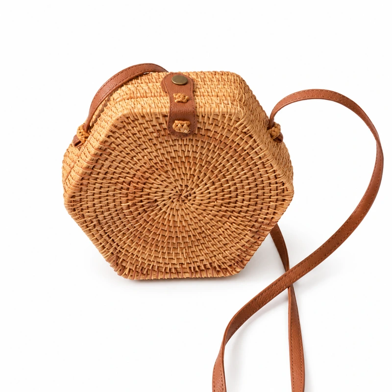 RB005 white background cover hexagon rattan bag on a white background