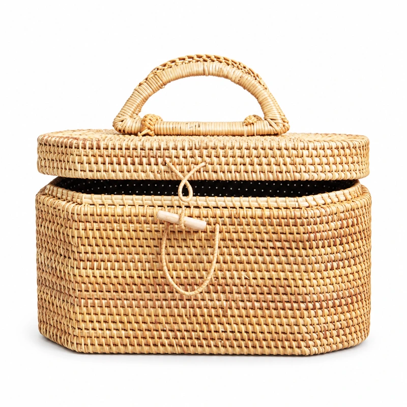 Lidded Rattan Basket Handbag | 27 cm lidded rattan basket handbag cover