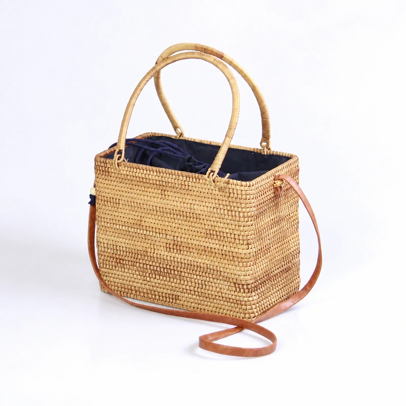 twin handle rattan shoulder bag product view