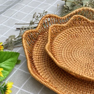 Scalloped Rattan Tray | 2 Handwoven Sizes 3 Close-up of the looping rattan border