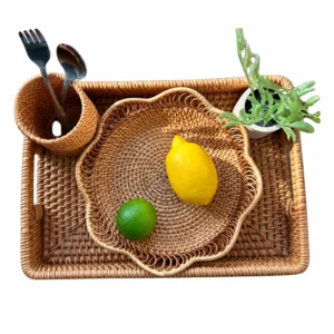 Scalloped Rattan Tray | 2 Handwoven Sizes 5 Scalloped tray styled with fruit and tabletop accessories