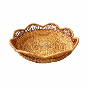 Scalloped Rattan Tray | 2 Handwoven Sizes 6 Single shallow rattan tray with a floral rim