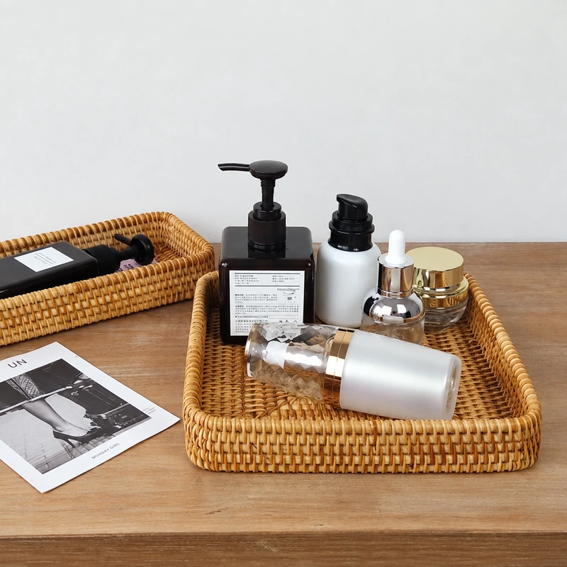 Rectangular Rattan Storage Basket | 3 Sizes 4 Rectangular rattan storage basket holding toiletries