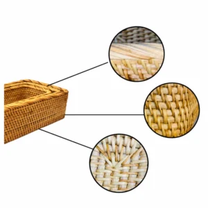 Woven basket rim and side construction close-ups