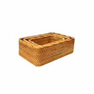 Rectangular Rattan Storage Basket | 3 Sizes 2 Nested rectangular storage baskets on white