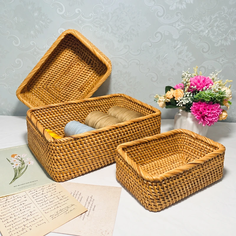 Three rectangular baskets in a decorative display Three rectangular baskets in a decorative display