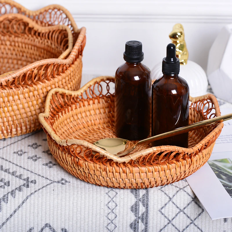 Decorative Rattan Fruit Basket | 3 Sizes 8 Rattan basket styled with toiletry bottles