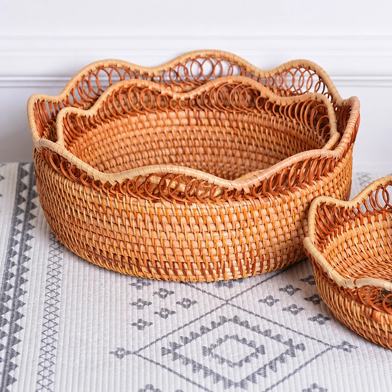 Nested scalloped baskets in a tabletop display Nested scalloped baskets in a tabletop display