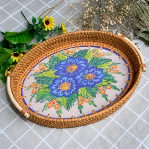 floral rattan tray design and weaving view 1