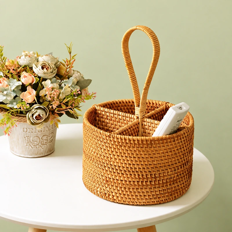 Rattan Cutlery Caddy | 4 Handwoven Styles 8 rattan cutlery caddy product photograph