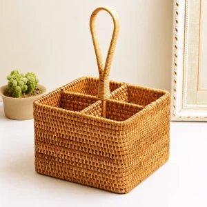 rattan cutlery caddy design and weaving view 1