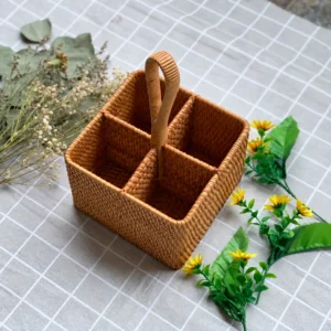 Rattan Cutlery Caddy | 4 Handwoven Styles 4 rattan cutlery caddy design and weaving view 5