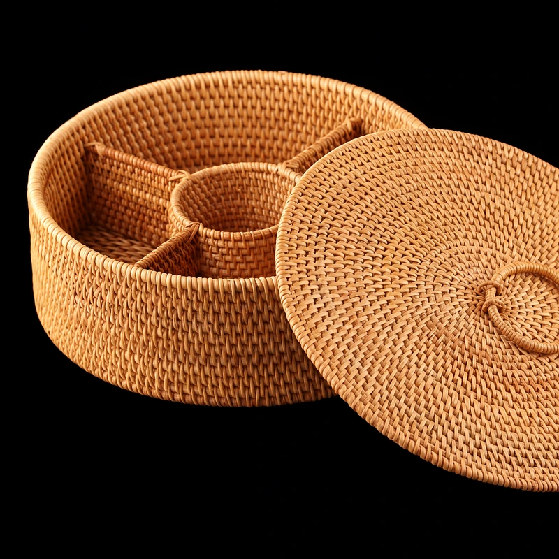 Round Divided Rattan Box | 2 Sizes 1 round divided rattan box product photograph
