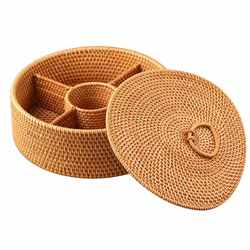 round divided rattan box on a white background round divided rattan box on a white background