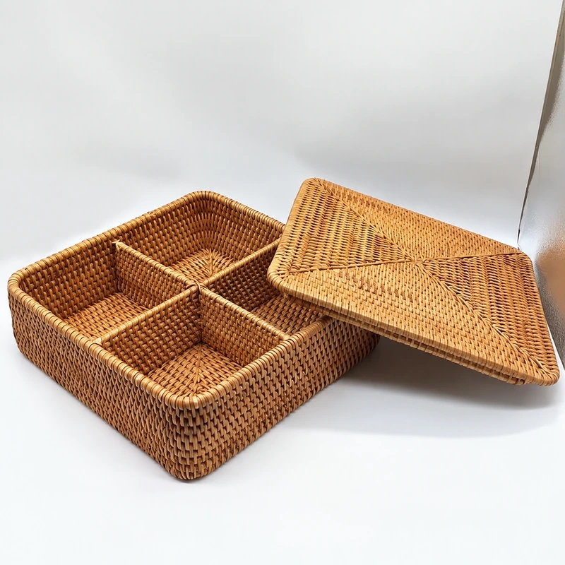 square divided rattan box product photograph