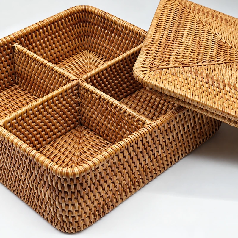 square divided rattan box construction detail