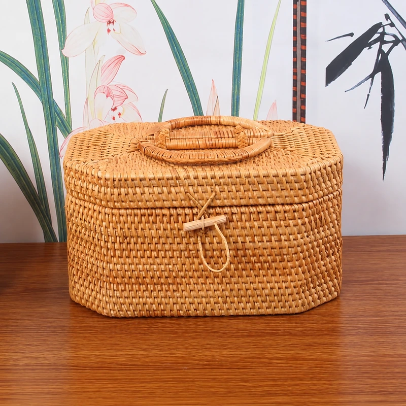 Rattan Storage Box with Handle | Lidded Design 1 rattan storage box with handle product photograph