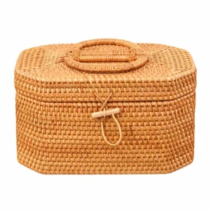 rattan storage box with handle on a white background