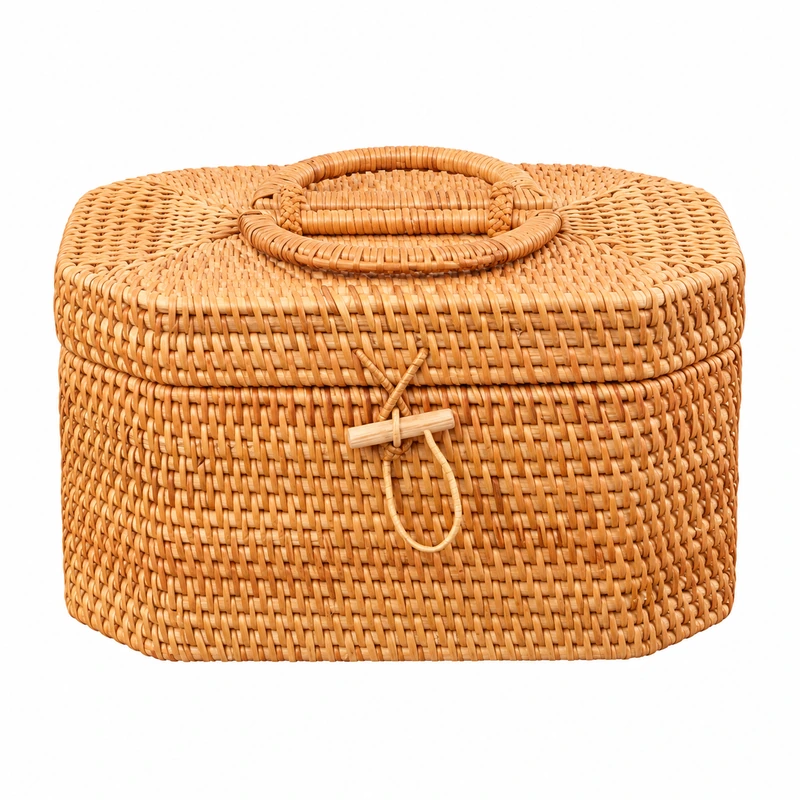 rattan storage box with handle on a white background rattan storage box with handle on a white background