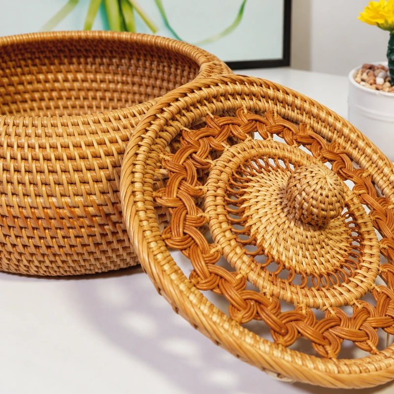 Flower Lid Rattan Bowl | Decorative Storage 2 flower lid rattan bowl construction detail