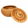 Flower Lid Rattan Bowl | Decorative Storage 3 flower lid rattan bowl on a white background