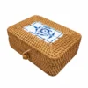 Ceramic Lid Rattan Box | Floral Design 3 ceramic lid rattan box on a white background