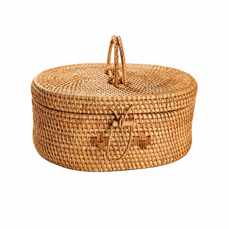 oval lidded rattan basket product photograph