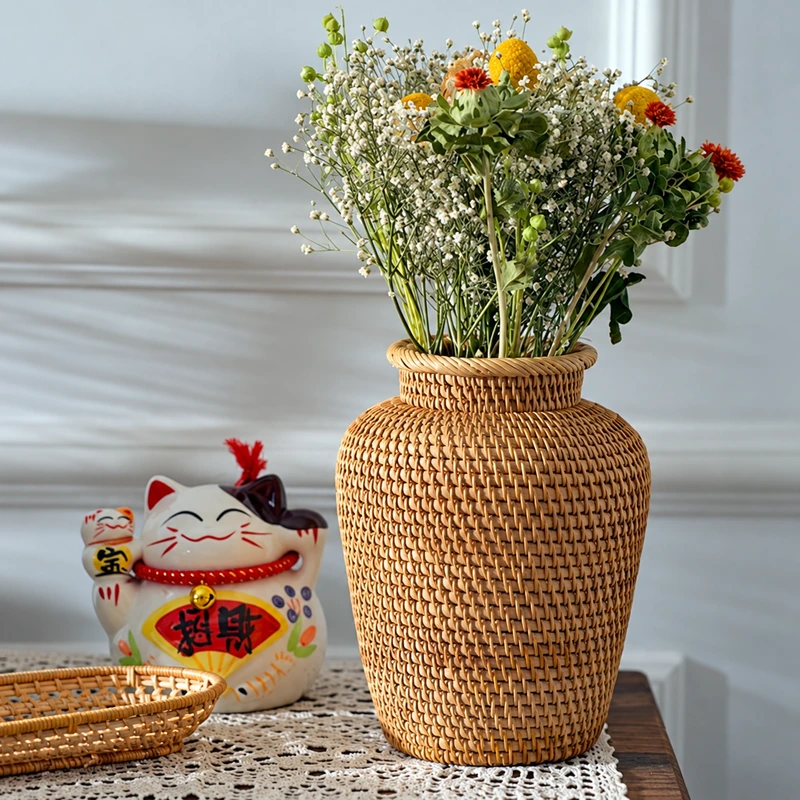 Woven Rattan Vase | 20 cm 8 woven rattan vase product photograph