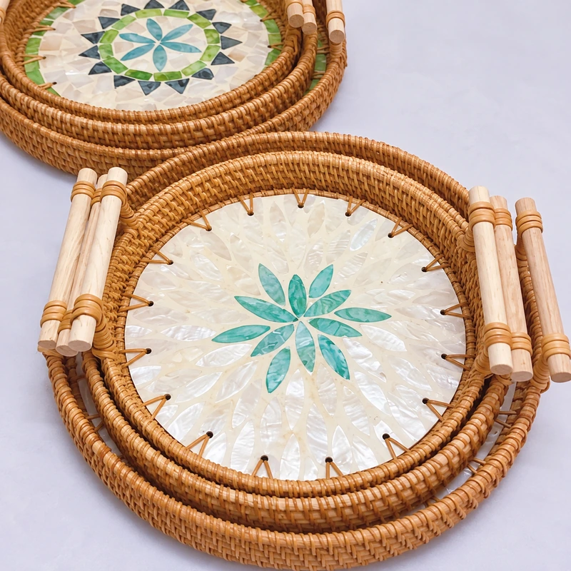Ceramic Inlay Rattan Tray | Set of 3 2 ceramic inlay rattan tray construction detail