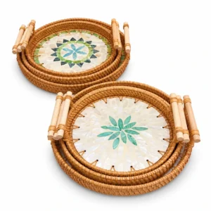 ceramic inlay rattan tray on a white background