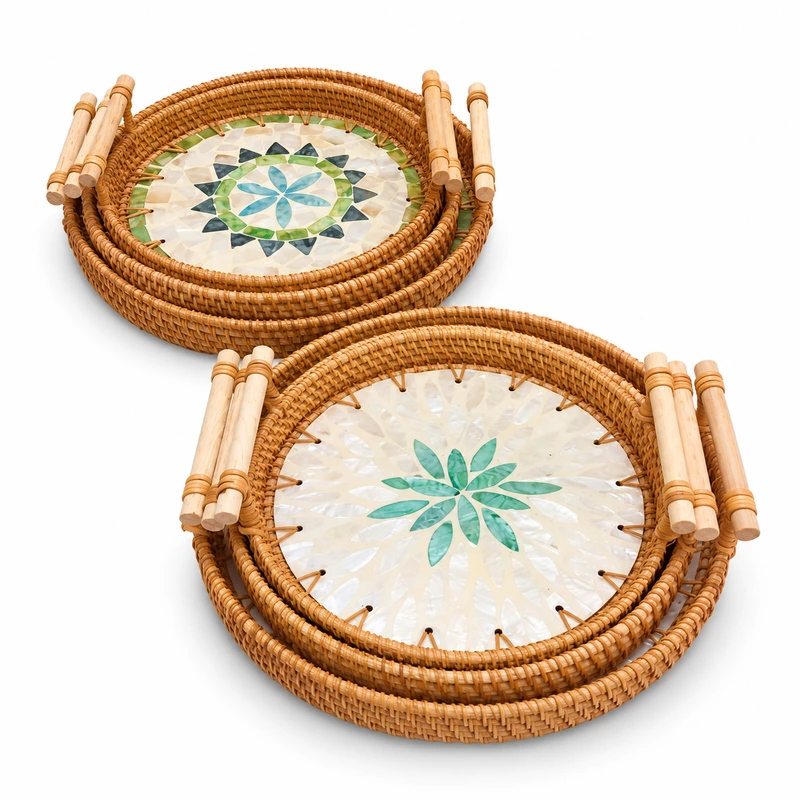ceramic inlay rattan tray on a white background ceramic inlay rattan tray on a white background