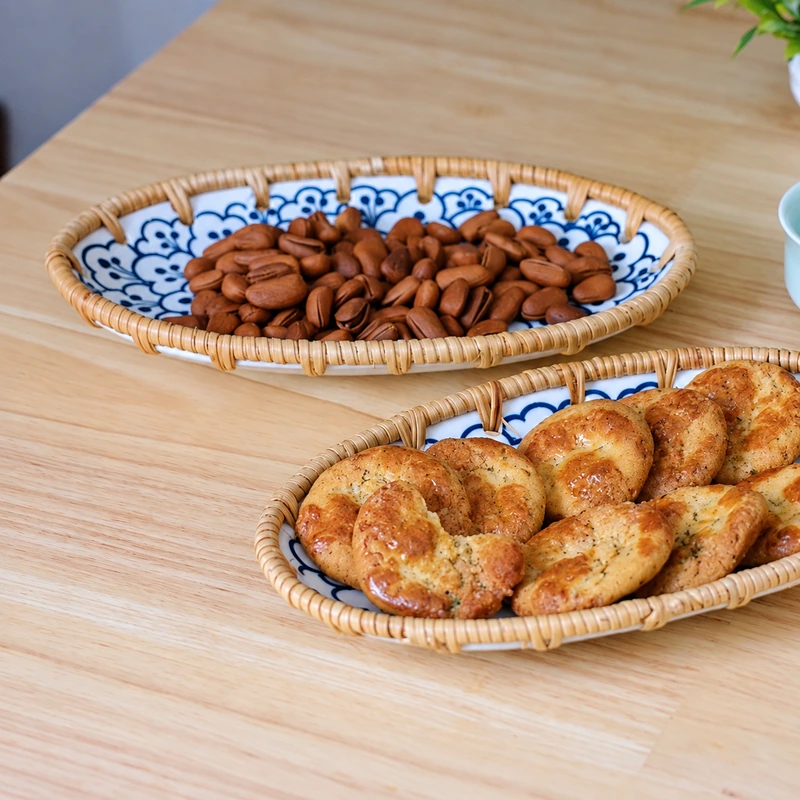 Oval Ceramic Rattan Dish | 20 × 12 cm 1 oval ceramic rattan dish product photograph