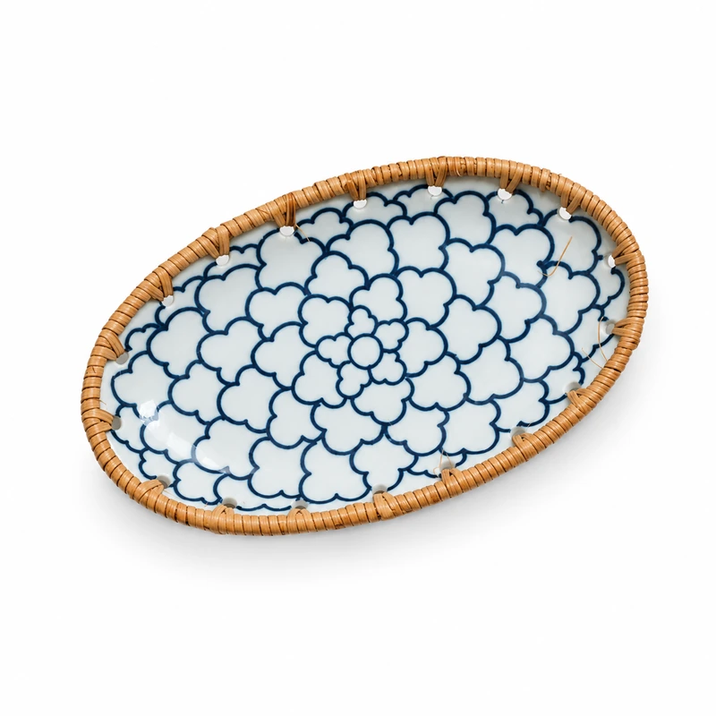 oval ceramic rattan dish on a white background oval ceramic rattan dish on a white background
