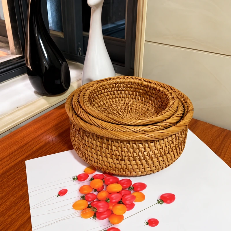 Round Nesting Rattan Baskets | Set of 3 1 round nesting rattan baskets product photograph