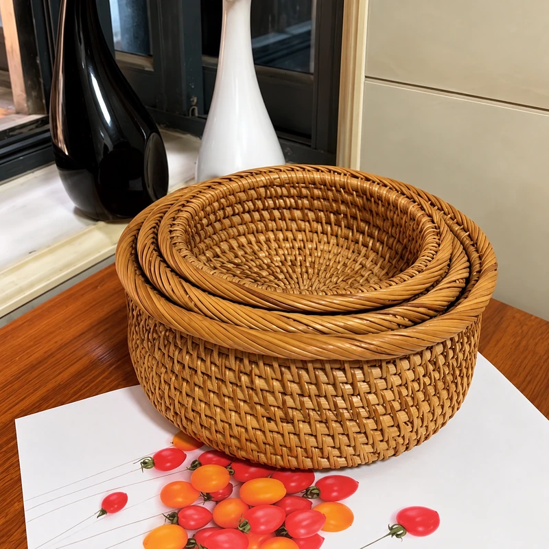 Round Nesting Rattan Baskets | Set of 3 2 round nesting rattan baskets construction detail
