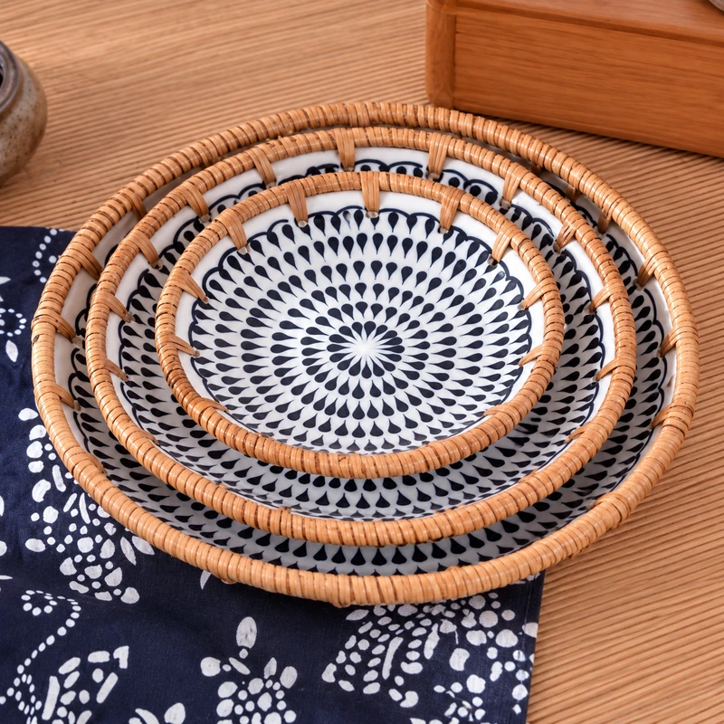 Geometric Ceramic Rattan Plates | Set of 3 2 geometric ceramic rattan plates construction detail