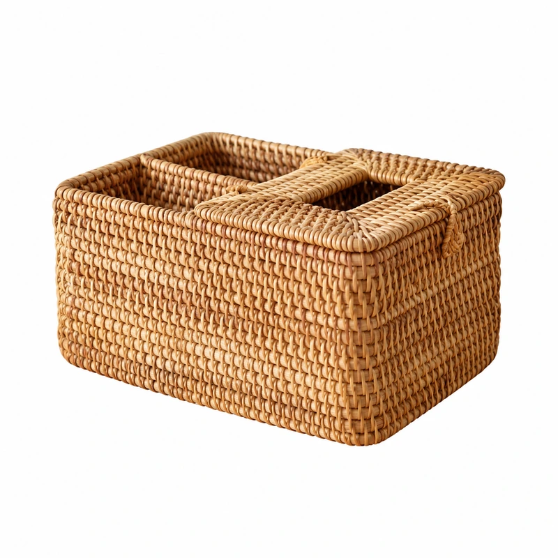 rattan tissue cutlery organiser product photograph