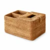 rattan tissue cutlery organiser on a white background