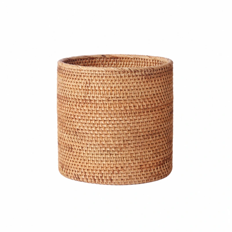cylindrical rattan storage basket product photograph