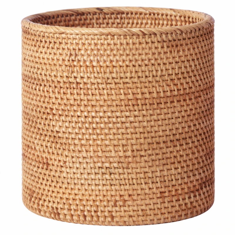 cylindrical rattan storage basket construction detail