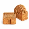 rattan coaster holder set on a white background